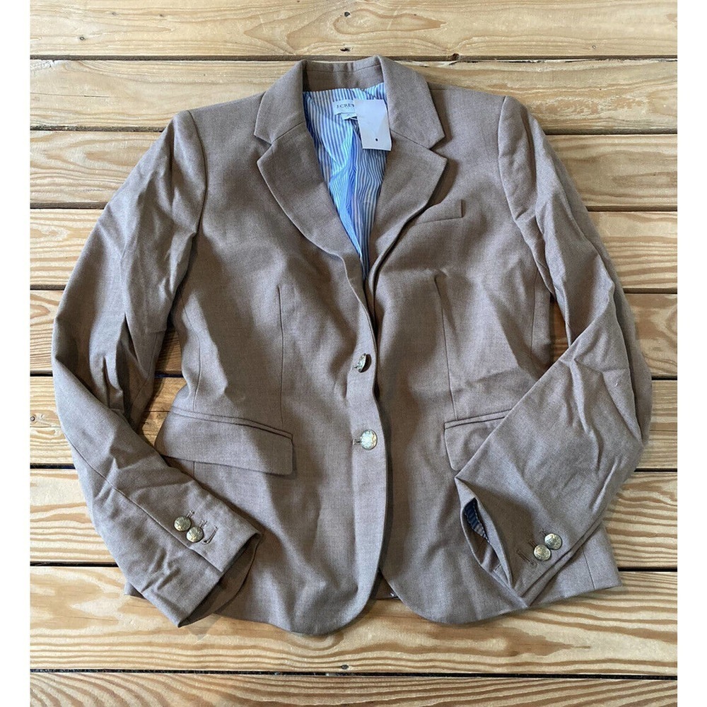 NWT $148 J Crew Button Front Wool Blazer Size 2 Women’s Tan